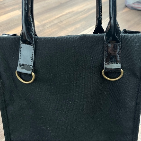 Vintage Neiman Marcus Black Canvas Patent Leather Double Handle Tote Bag - Picture 9 of 12